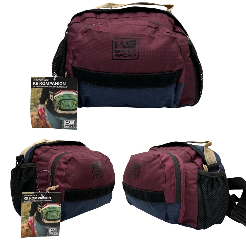 K9 Sport Sack Kompanion Shoulder Hip Dog Walking Supply Pack Burgundy Navy Blue